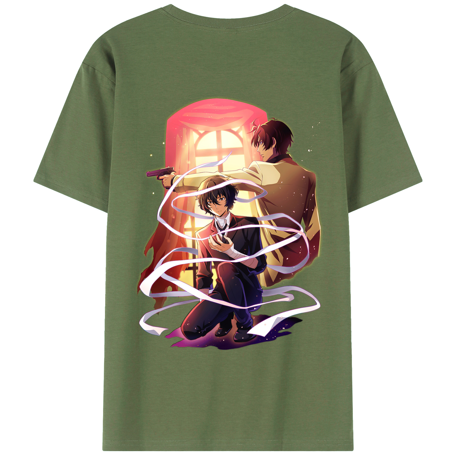 （画像用） 文豪ストレイドッグス Bungo Stray Dogs 綿100％ メンズ半袖Tシャツ（バックプリント） 通気性